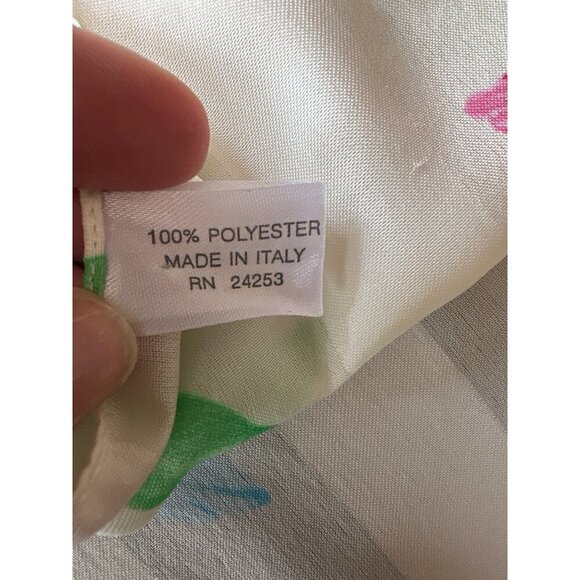 Vintage Floral Print Polyester Scarf Made In Italy Spring Flower Tulip - Picture 3 of 4